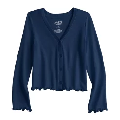 Girls 4-12 Jumping Beans® Lettuce-Edge Cardigan -Kohls shop 5241389 Navy