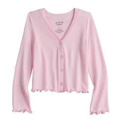 Girls 4-12 Jumping Beans® Lettuce-Edge Cardigan -Kohls shop 5241389 Pink