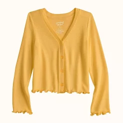 Girls 4-12 Jumping Beans® Lettuce-Edge Cardigan -Kohls shop 5241389 Yellow