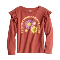 Girls 4-12 Jumping Beans® Long Sleeve Ruffle Shoulder Tee -Kohls shop 5583190 Rust
