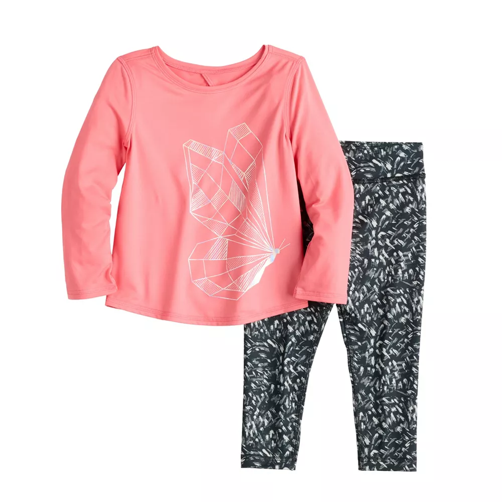Toddler Girl Jumping Beans® Active Long Sleeve Keyhole Tee & Printed Leggings Set 1 Toddler Girl Jumping Beans® Active Long Sleeve Keyhole Tee & Printed Leggings Set