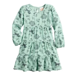 Toddler Girl Jumping Beans® Long Sleeve Tiered Woven Dress -Kohls shop 5746318 Green Unicorn