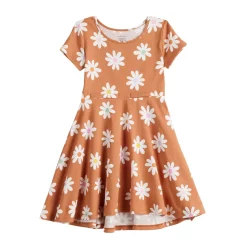 Girls 4-12 Jumping Beans® Adaptive Hi-Low Skater Dress -Kohls shop 5842619 Rust Daisy