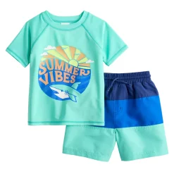 Toddler Boy Jumping Beans® Graphic Rash Guard & Printed Swim Trunks Swim Set -Kohls shop 5947186 Blue Summer Vibes