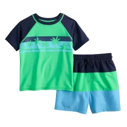 Toddler Boy Jumping Beans® Graphic Rash Guard & Printed Swim Trunks Swim Set -Kohls shop 5947186 Green