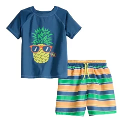 Toddler Boy Jumping Beans® Graphic Rash Guard & Printed Swim Trunks Swim Set -Kohls shop 5947186 Navy Pineapple