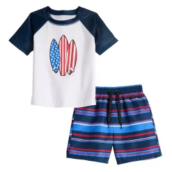 Toddler Boy Jumping Beans® Graphic Rash Guard & Printed Swim Trunks Swim Set -Kohls shop 5947186 White Surfboard