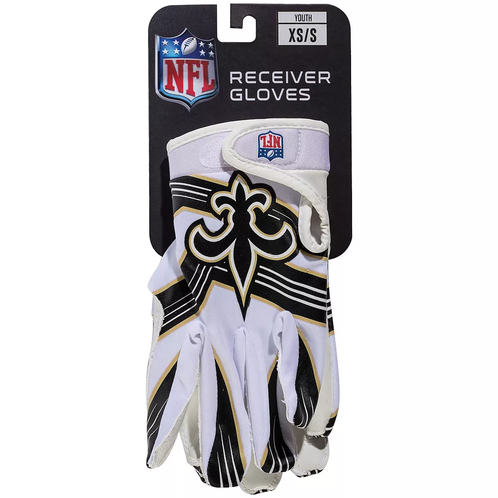 Franklin Sports New Orleans Saints Youth NFL Football Receiver Gloves 2 Franklin Sports New Orleans Saints Youth NFL Football Receiver Gloves - Image 2