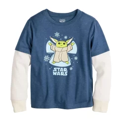 Boys 4-12 Jumping Beans® The Mandalorian Grogu aka Baby Yoda Snow Angel Thermal Sleeve Skater Tee - Size: 4