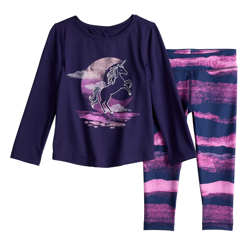 Toddler Girl Jumping Beans® Active Long Sleeve Keyhole Tee & Printed Leggings Set 1 Toddler Girl Jumping Beans® Active Long Sleeve Keyhole Tee & Printed Leggings Set